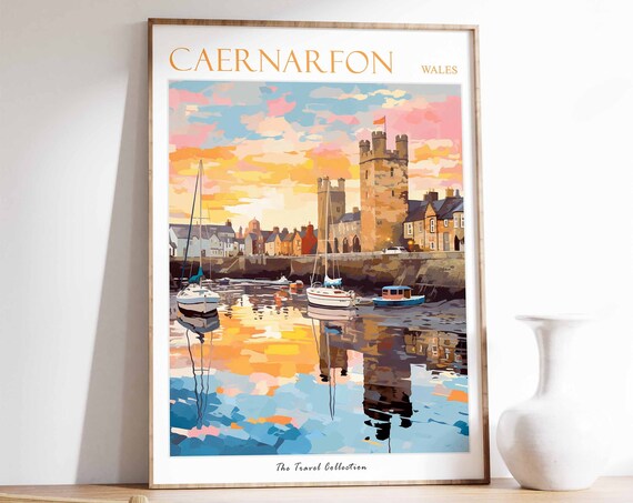 Caernarfon Wales Castle Harbour Sunset Travel Collection Poster