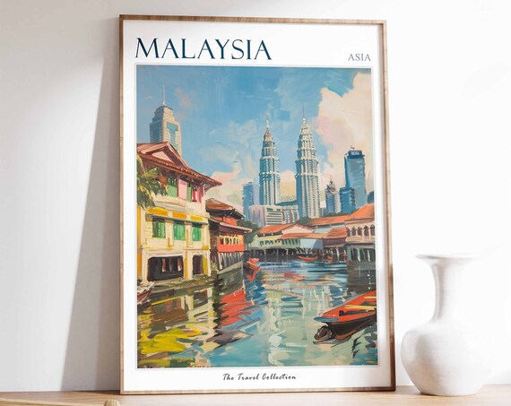 Malaysia Travel Poster Malaysia Travel Print Tropical Decor Botanical Wall Art Oriental Travel Poster Asian Art Malaysian Gift
