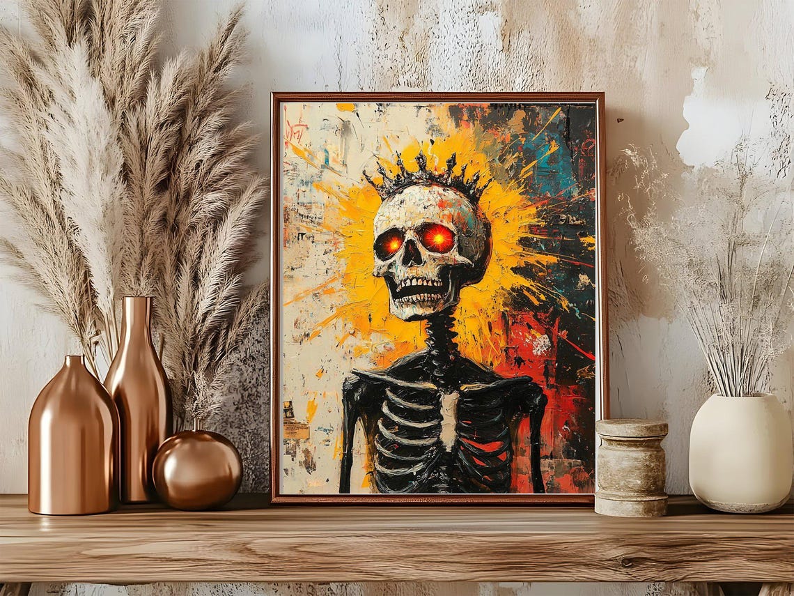Vibrant Skeleton Wall Art Skull With Crown Poster Colourful Abstract Skeleton Print Unique Gothic Dcor Modern Art For Home - Image 5