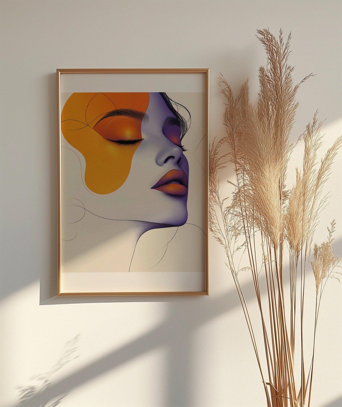 Abstract Woman Face Poster With Orange and Purple Split Color Style - Image 2