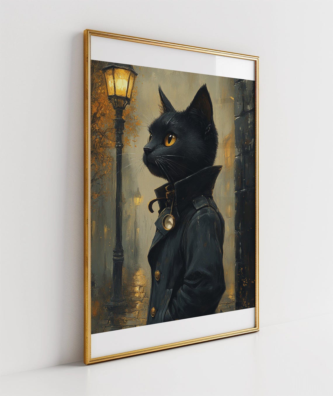Black Cat Detective Poster Wearing a Trench Coat by a Lamppost - Image 3