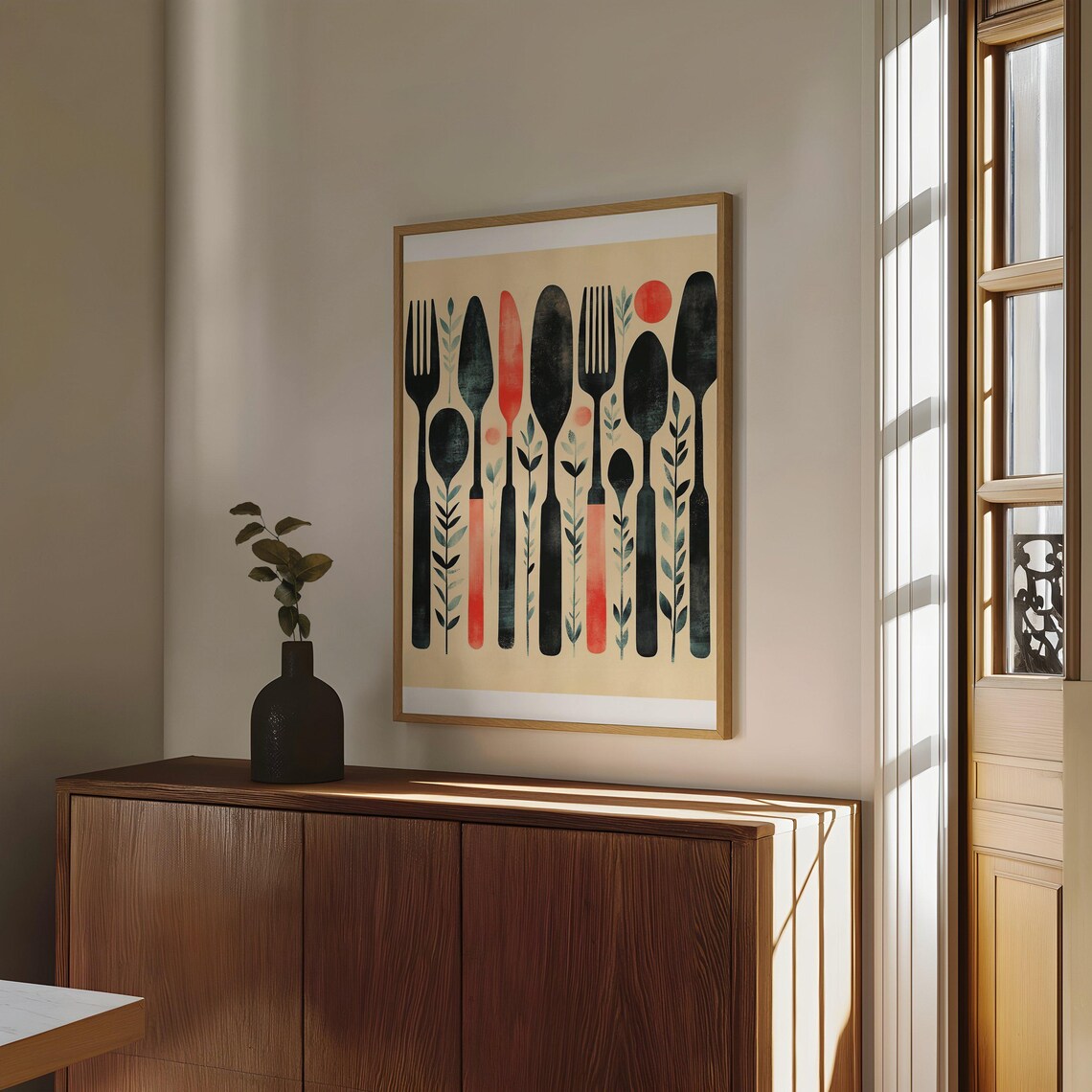 Folk Art Cutlery Forks and Spoons Retro Kitchen Decor Poster - Image 4