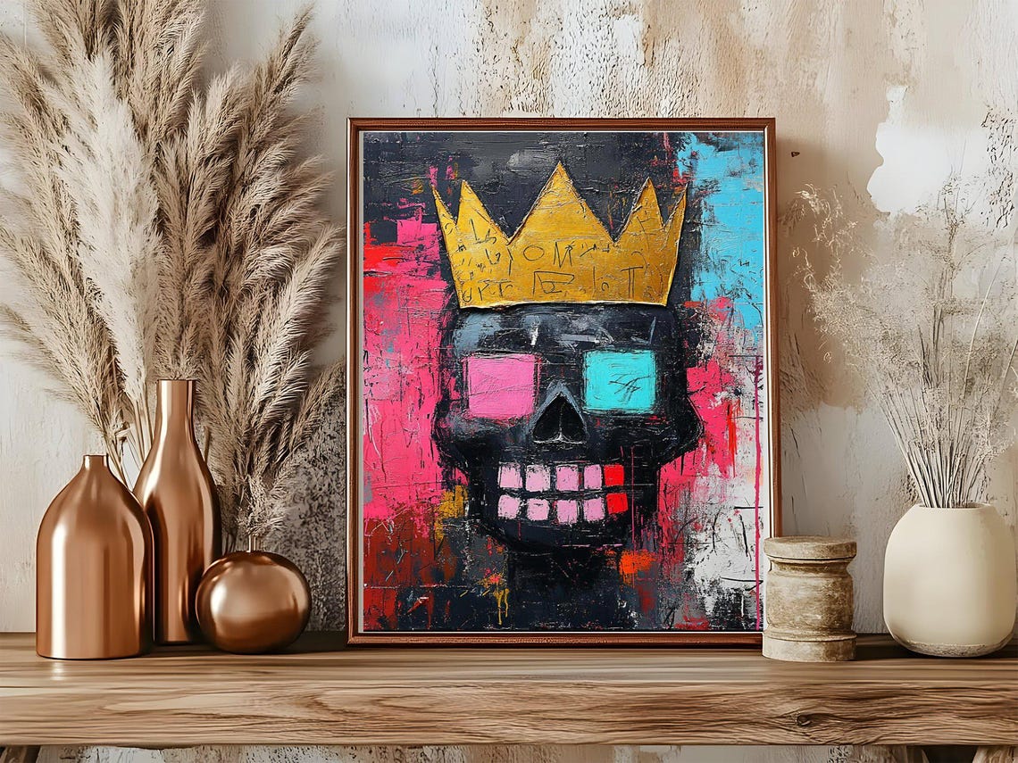 Skull Art Print Colourful Abstract Wall Art Modern Home Dcor Crown Painting Pop Art Style Unique Gift Unframed - Image 5