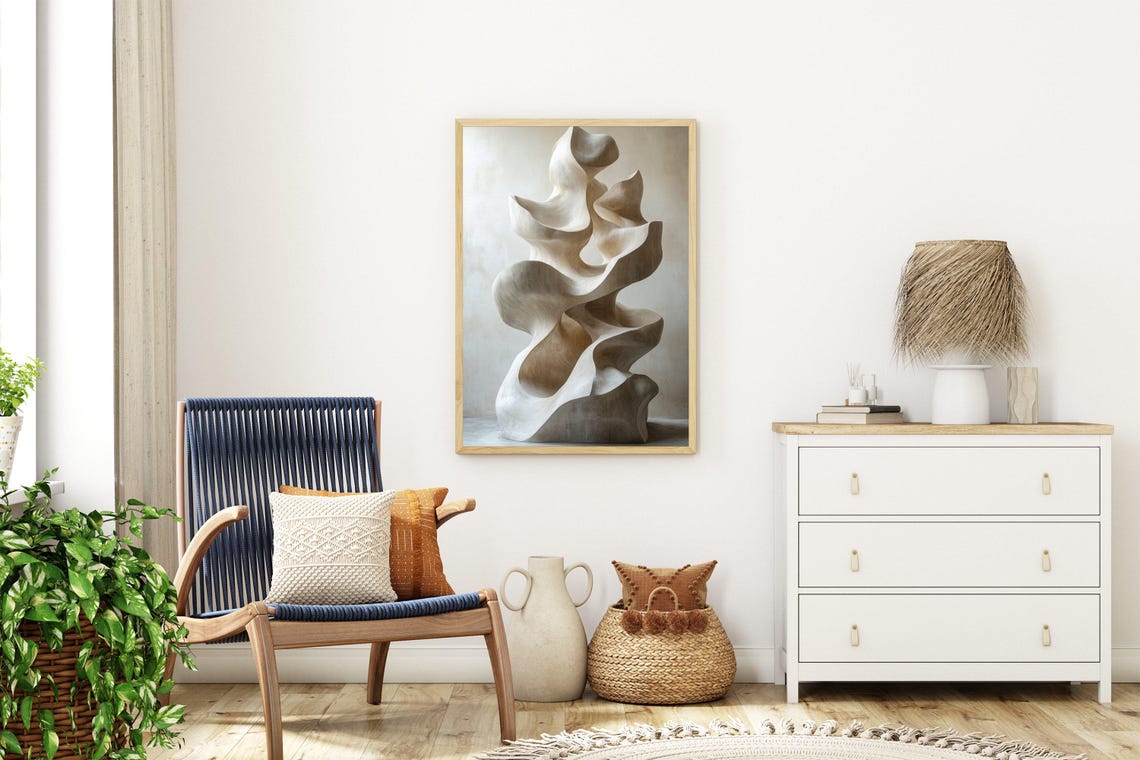 Minimalist Beige Abstract Sculpture Poster With Soft Flowing Curves - Image 3