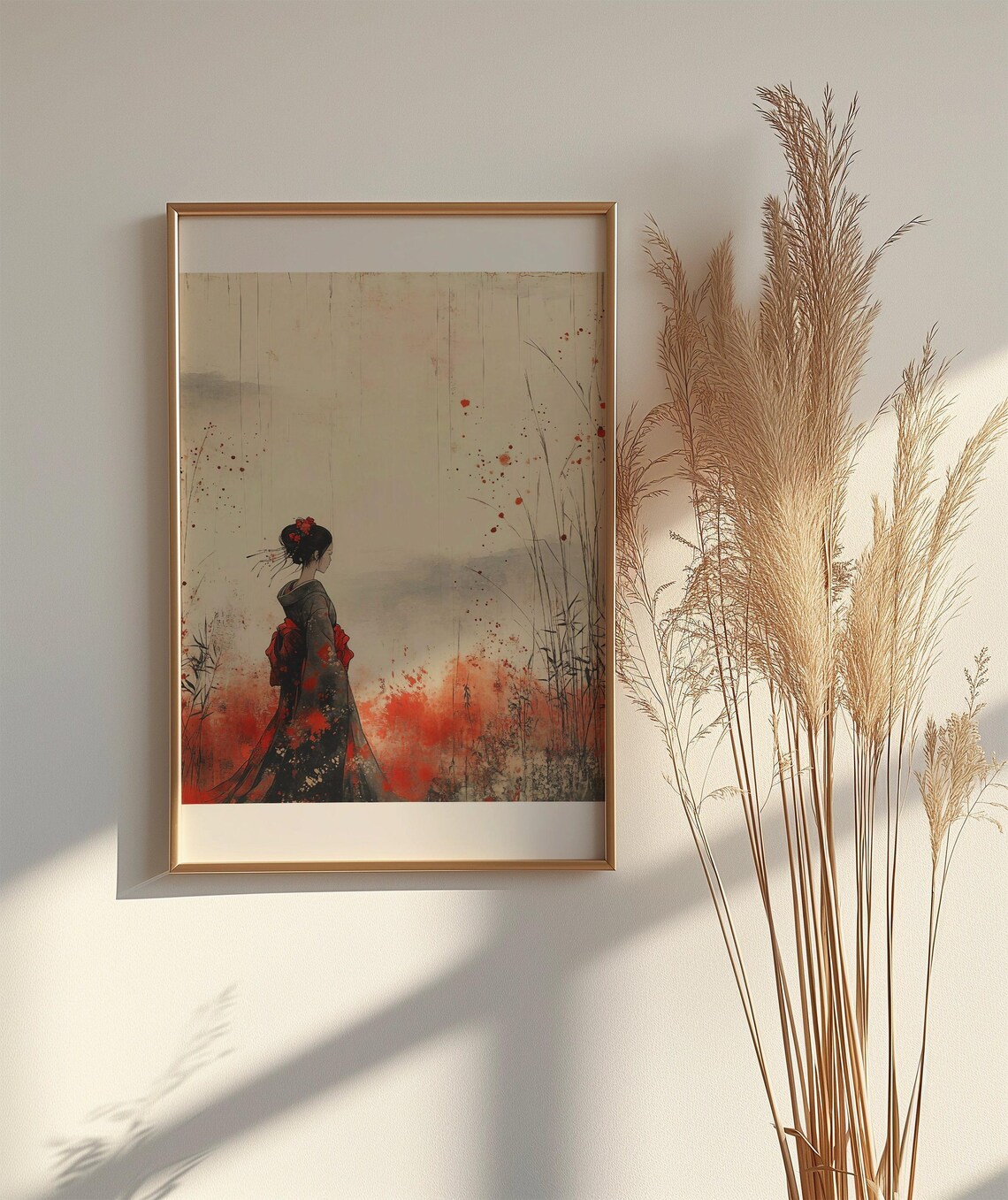 Geisha Seen from Behind in Dark Kimono Ink Watercolor Art Poster - Image 2