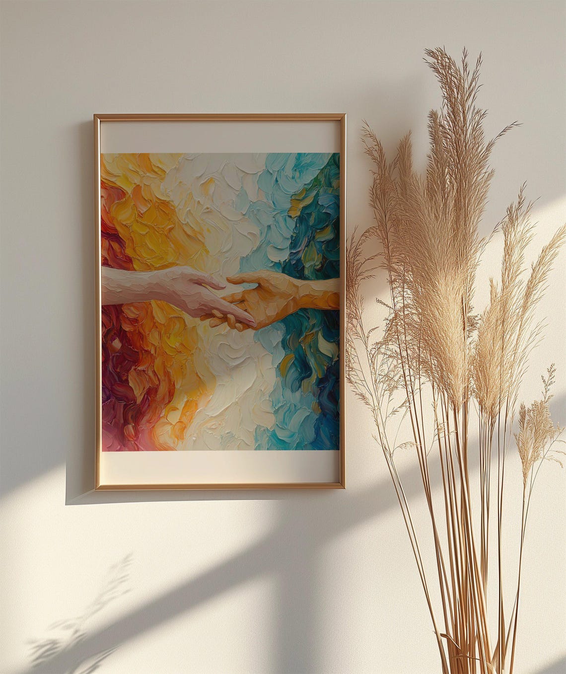 Reaching Hands Poster Colorful Impasto Painting Love Connection Art - Image 2