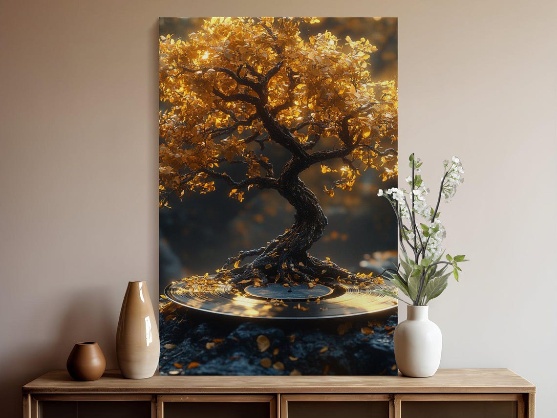 Golden Tree With Golden Leaves Growing From A Vinyl Record Poster - Image 5