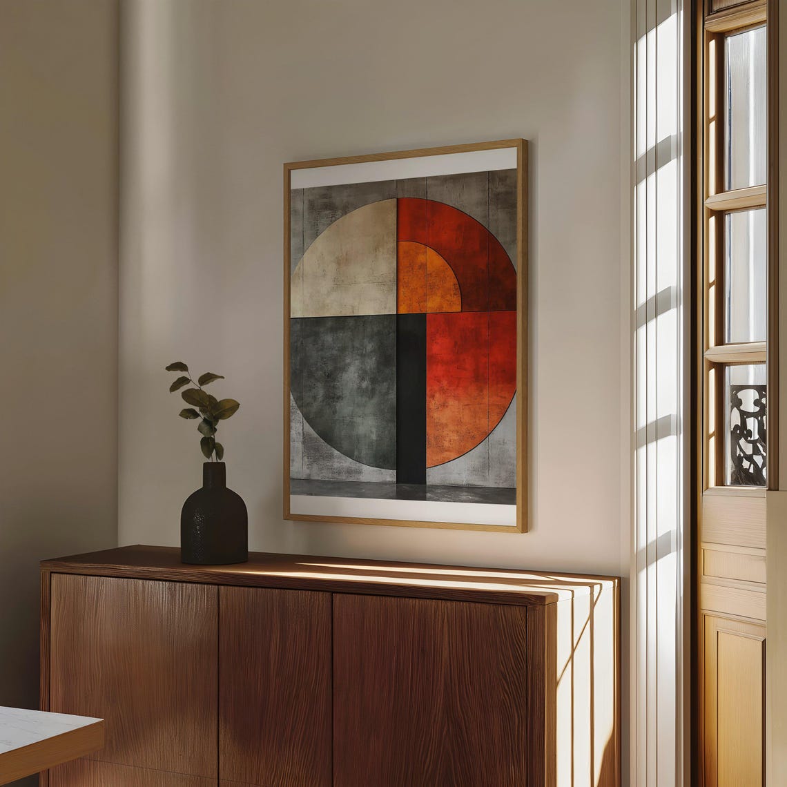 Geometric Circle Abstract Art Beige Rust and Charcoal Tones Poster - Image 4