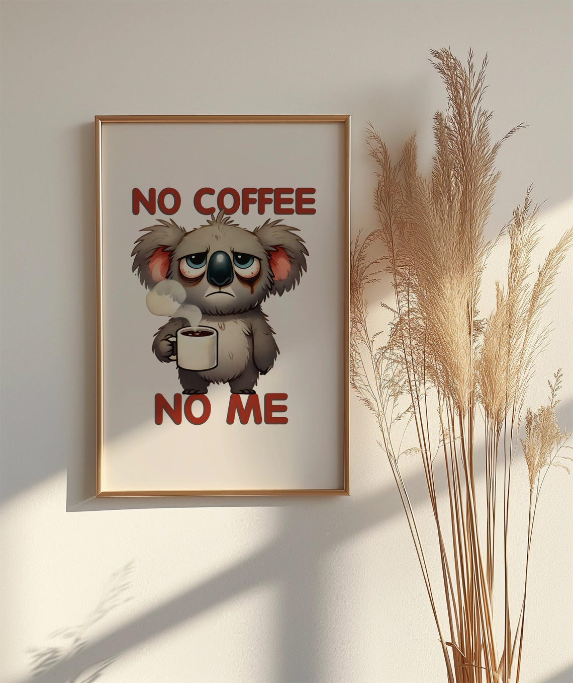 Funny Sleepy Koala Poster Saying No Coffee No Me With Steaming Mug - Image 2
