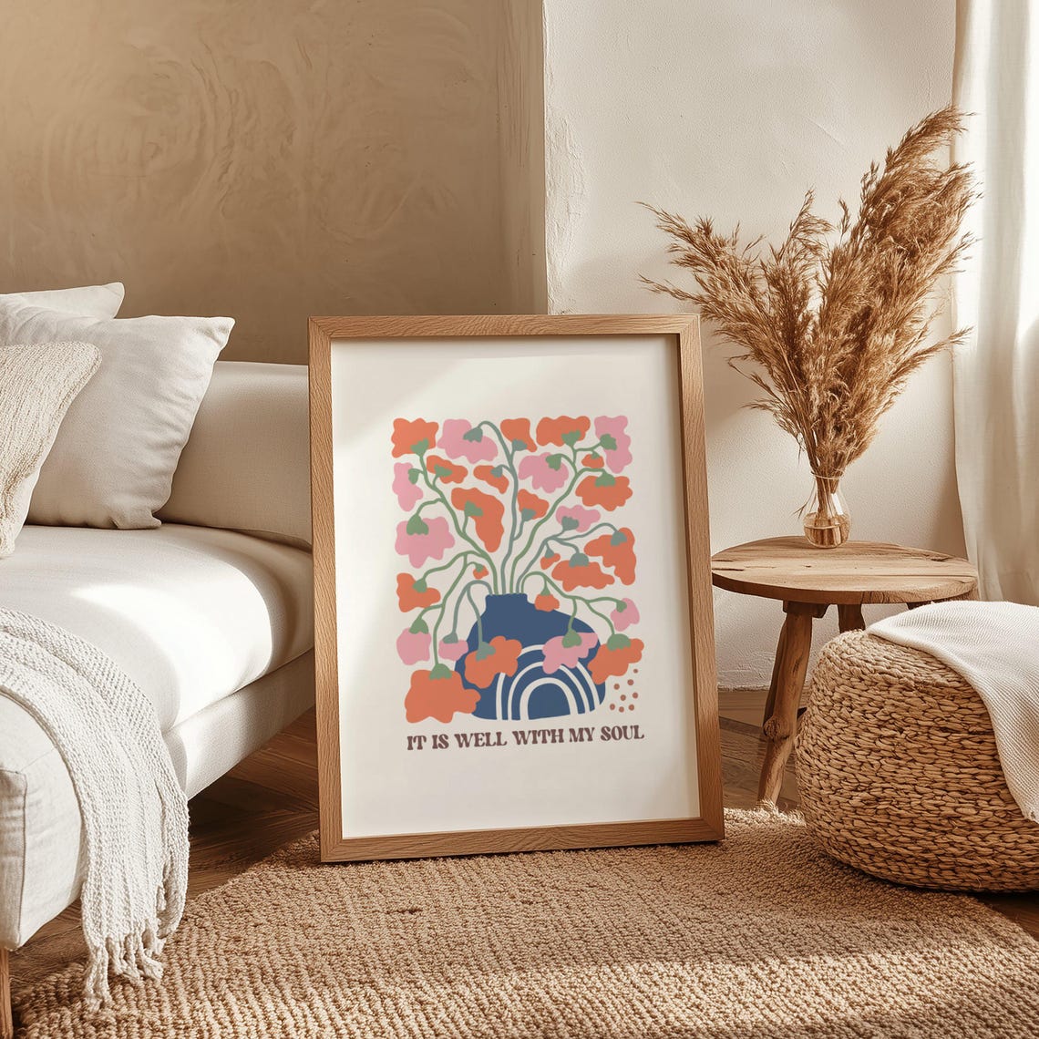 It Is Well With My Soul Abstract Floral Vase Retro Quote Poster - Image 4