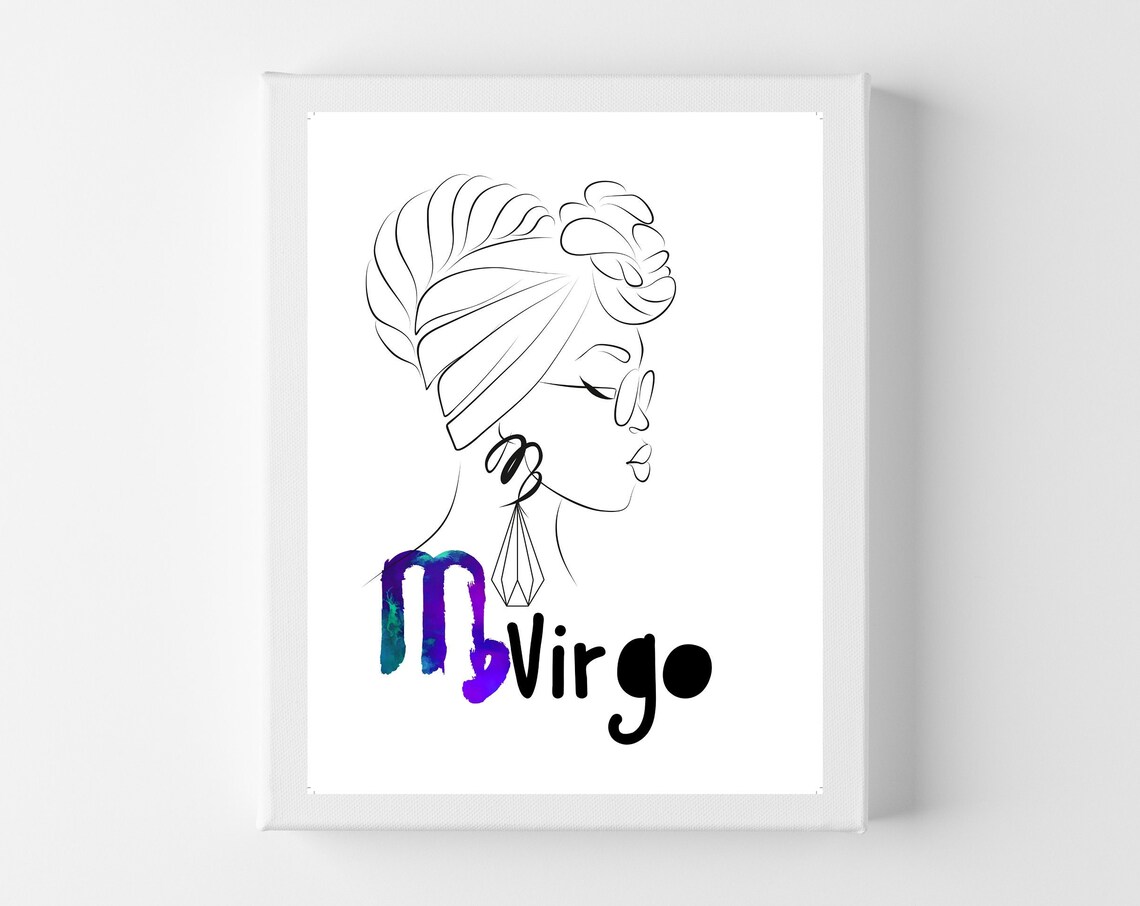 Virgo Zodiac Line Art Woman Headwrap Watercolor Star Sign Poster