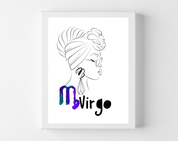 Virgo Zodiac Line Art Woman Headwrap Watercolor Star Sign Poster