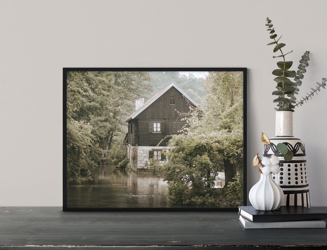 France Countryside Riverside Cottage Rustic Nature Photography Poster