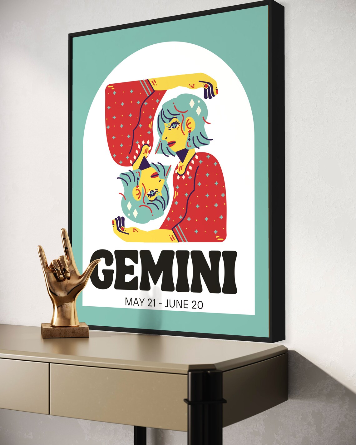 Gemini Zodiac Sign Retro Twins May June Astrology Art Poster - Image 4