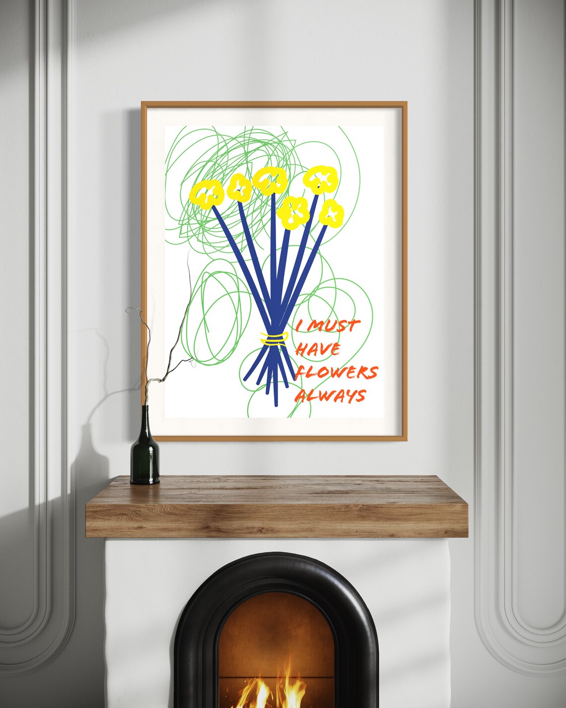 I Must Have Flowers Always Colorful Doodle Bouquet Quote Poster Gift