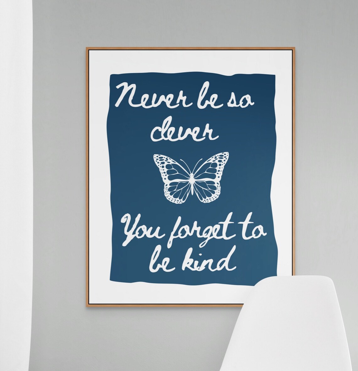 Never Be So Clever You Forget to Be Kind Butterfly Navy Art Poster