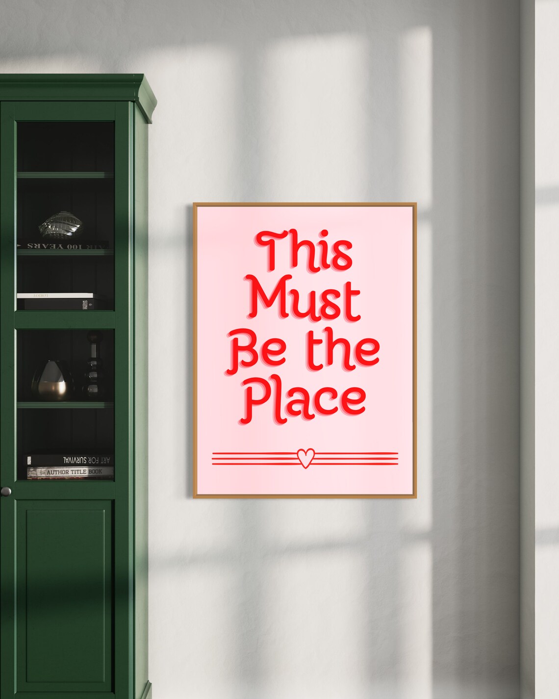 This Must Be The Place Pink Red Retro Quote Poster With Heart Lines