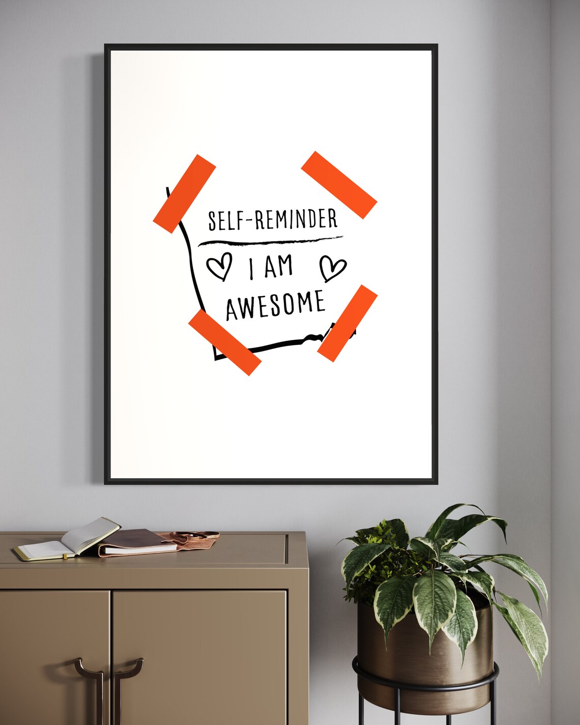 Self Reminder I Am Awesome Sticky Note Orange Tape Positive Quote Poster - Image 4