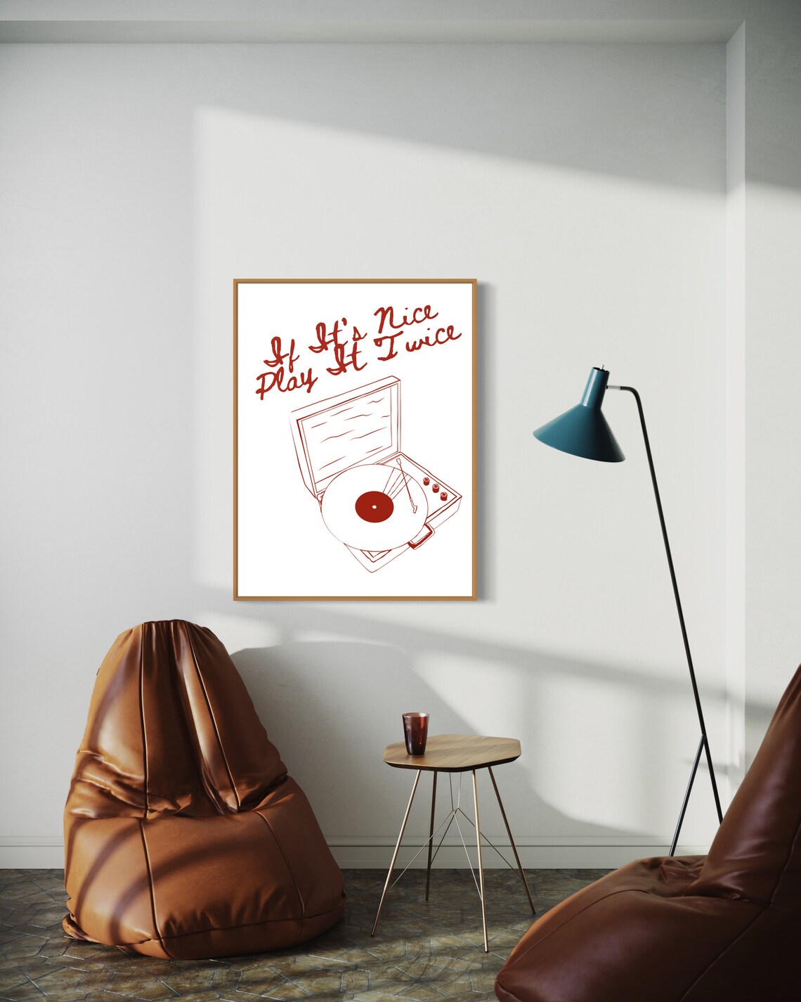 Play It Twice Vinyl Record Player Red Line Art Retro Music Poster - Image 2