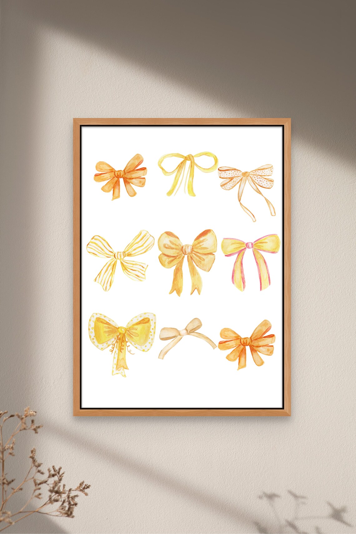 Yellow Watercolor Ribbon Bows Collage Coquette Girly Room Decor Poster