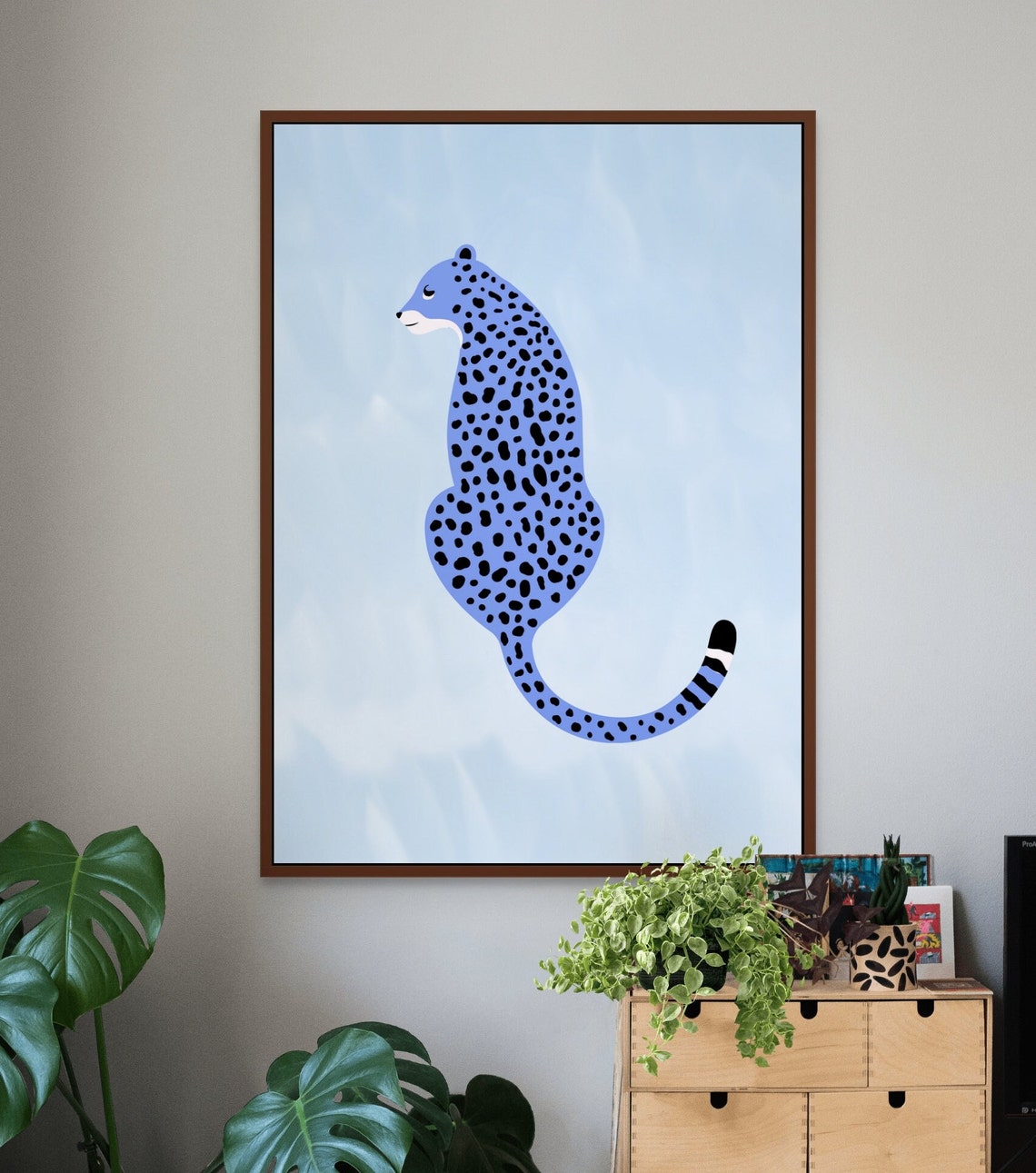 Blue Leopard Spotted Big Cat Whimsical Animal Nursery Art Poster - Image 3