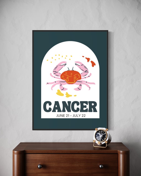 Cancer Wall Art Print Bold Color Zodiac Poster Retro Wall Decor Cardinal Water Sign