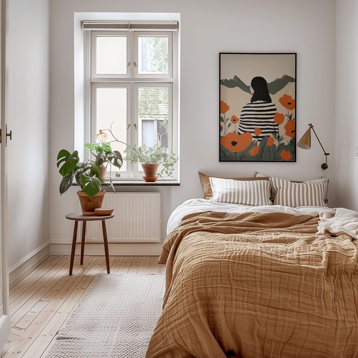 Dreamy Woman Among Orange Poppies Vast Mountains Boho Art Poster - Image 5
