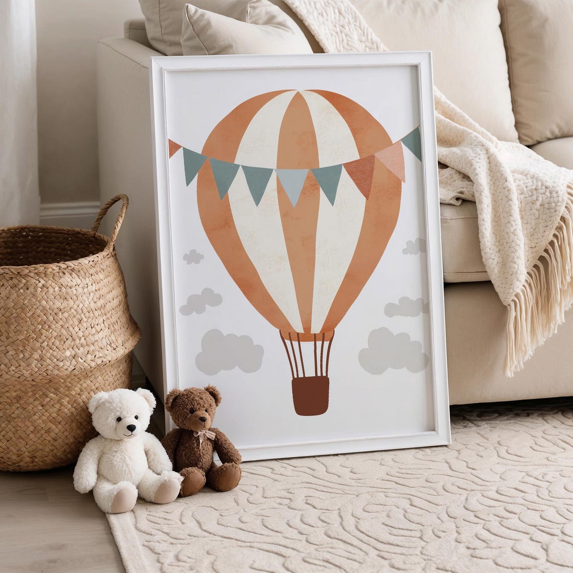 Sweet Boho Terracotta Striped Hot Air Balloon Nursery Decor Poster - Image 5
