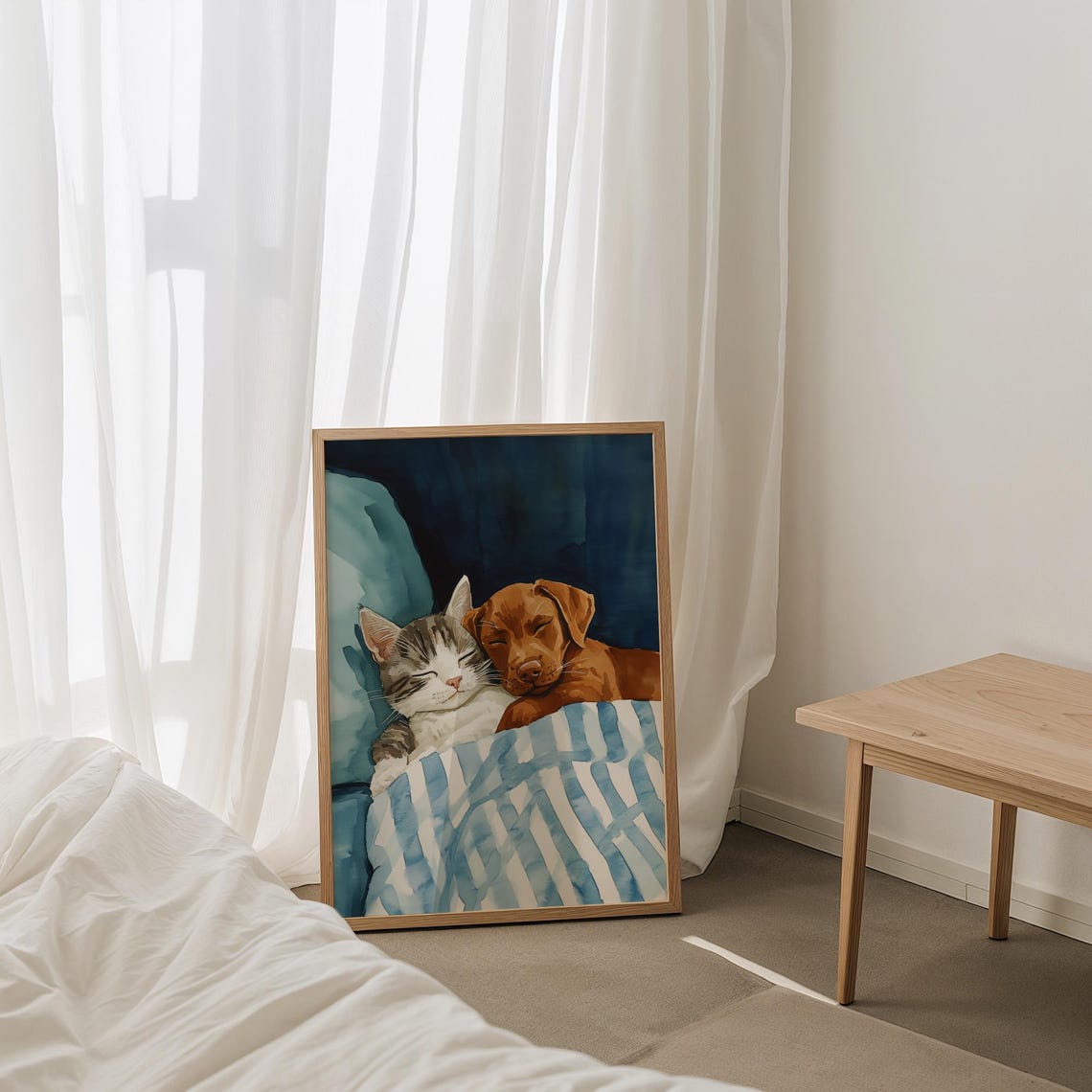 Sweet Sleeping Cat and Dog Cuddling Cute Animal Nursery Poster - Image 5