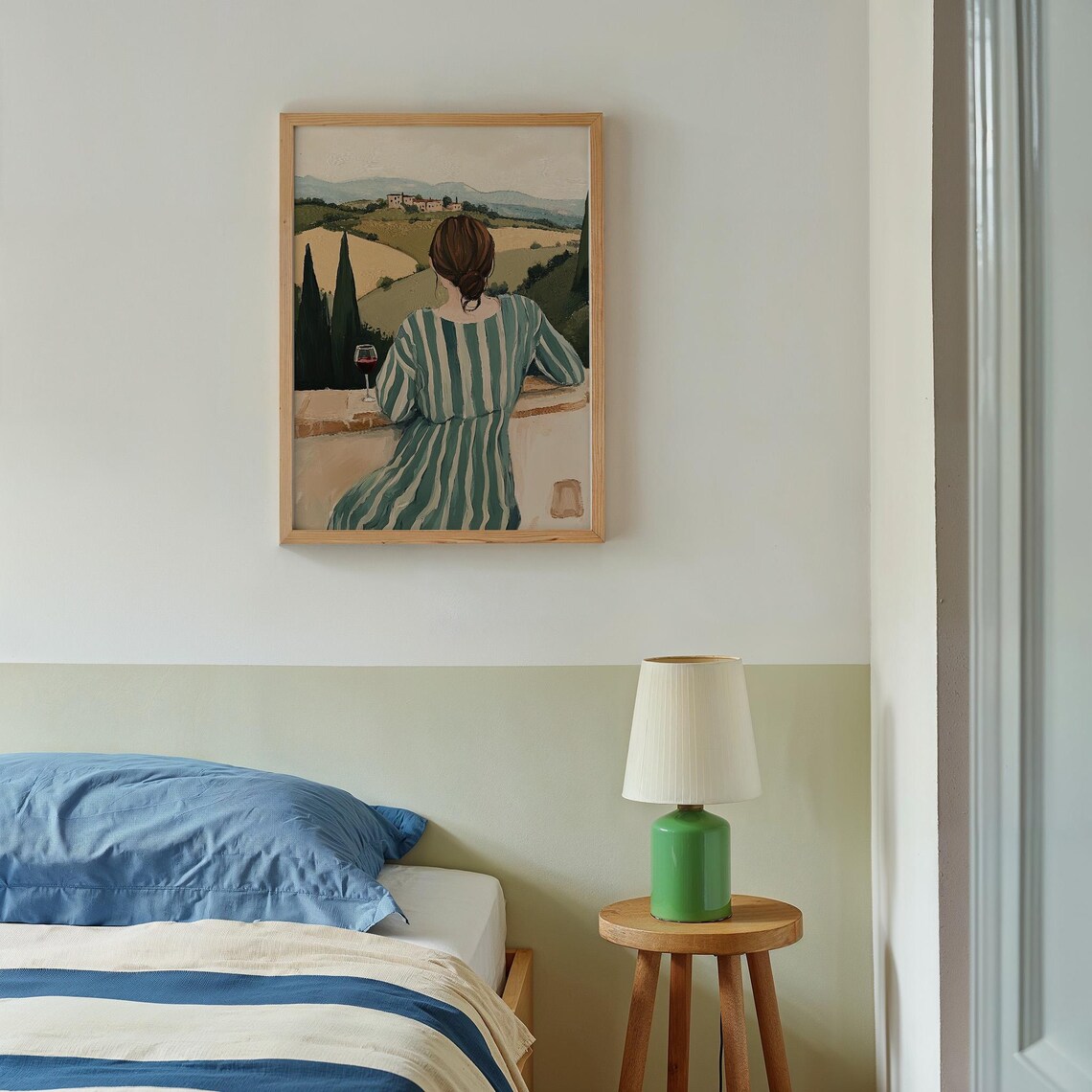 Woman Overlooking Tuscany Hills with Glass of Red Wine Poster - Image 2