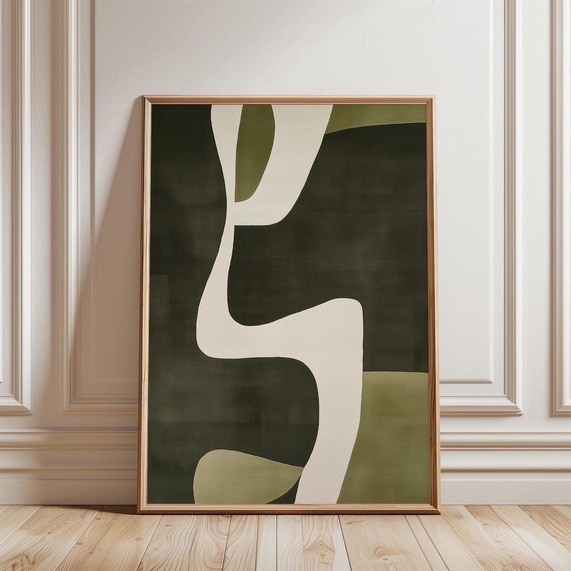 Dark Olive Green Abstract Organic Shapes Mid Century Modern Poster