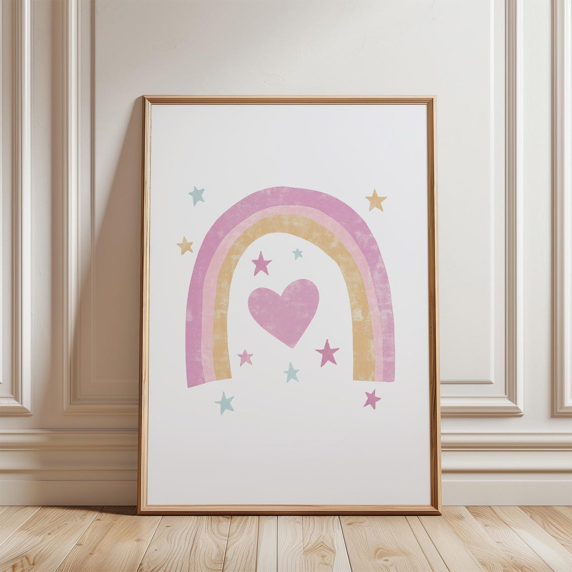 Dreamy Pink Rainbow Heart Stars Boho Nursery Kids Room Poster - Image 4