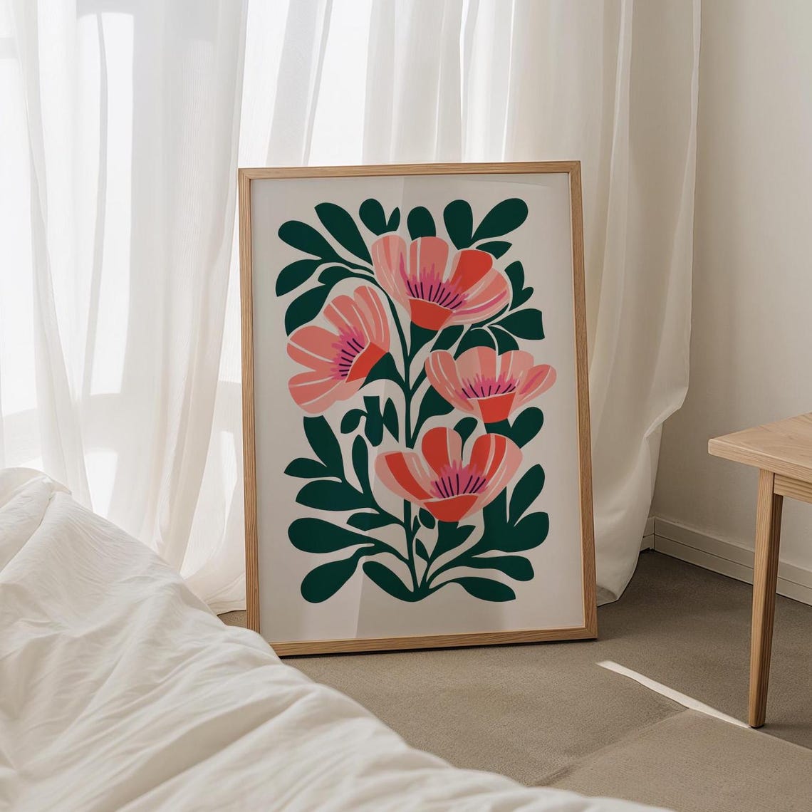 Retro Pink Floral Botanical Market Style Flower Art Wall Poster