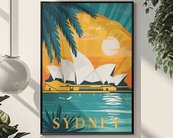 Sydney Travel Poster Vintage Serigraph Style Australia Wall Art Print Vacation Souvenir Frame Not Included