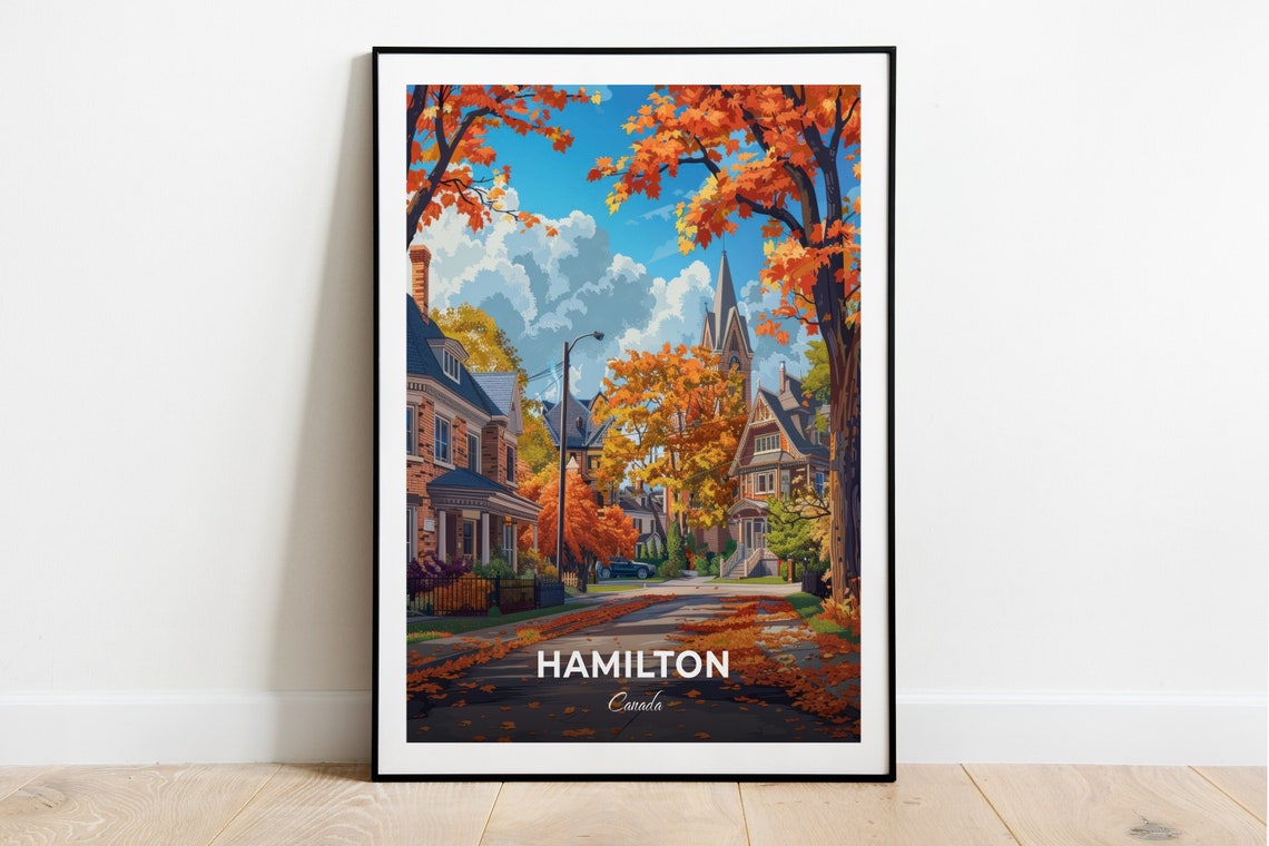 Hamilton Canada Charming Autumn Maple Street Fall Scene Poster