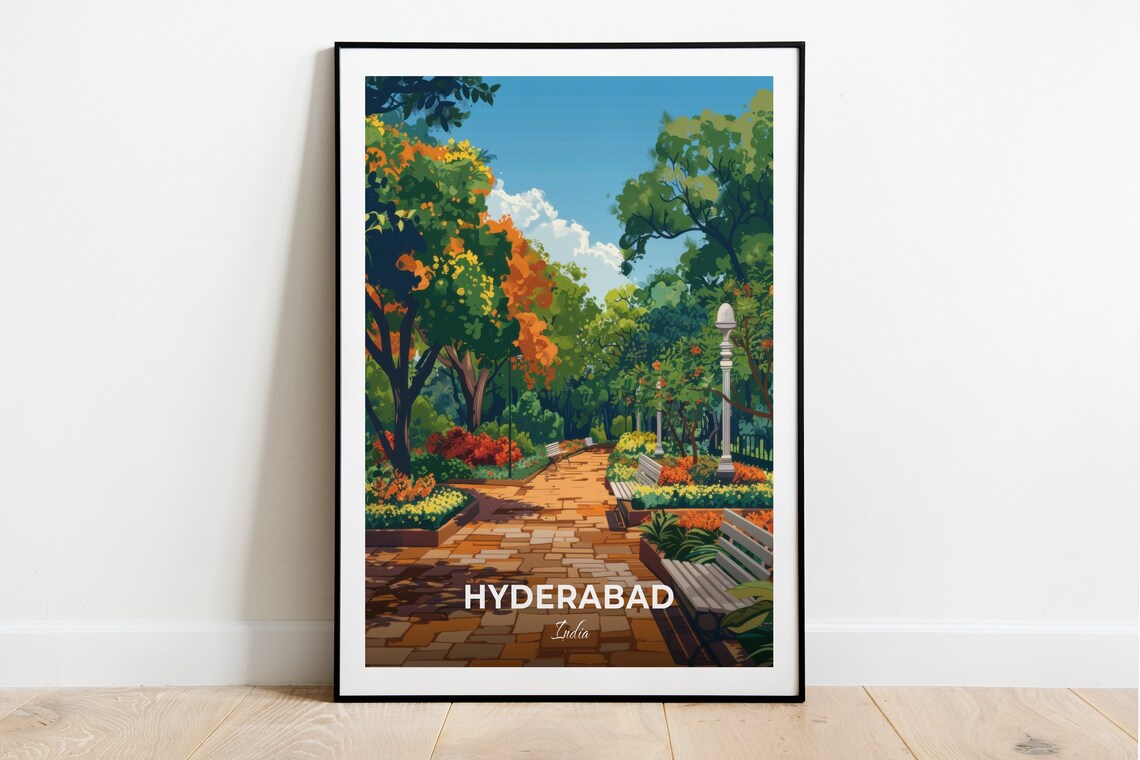 Hyderabad NTR Gardens Park Path Bench Flower Beds Travel Poster