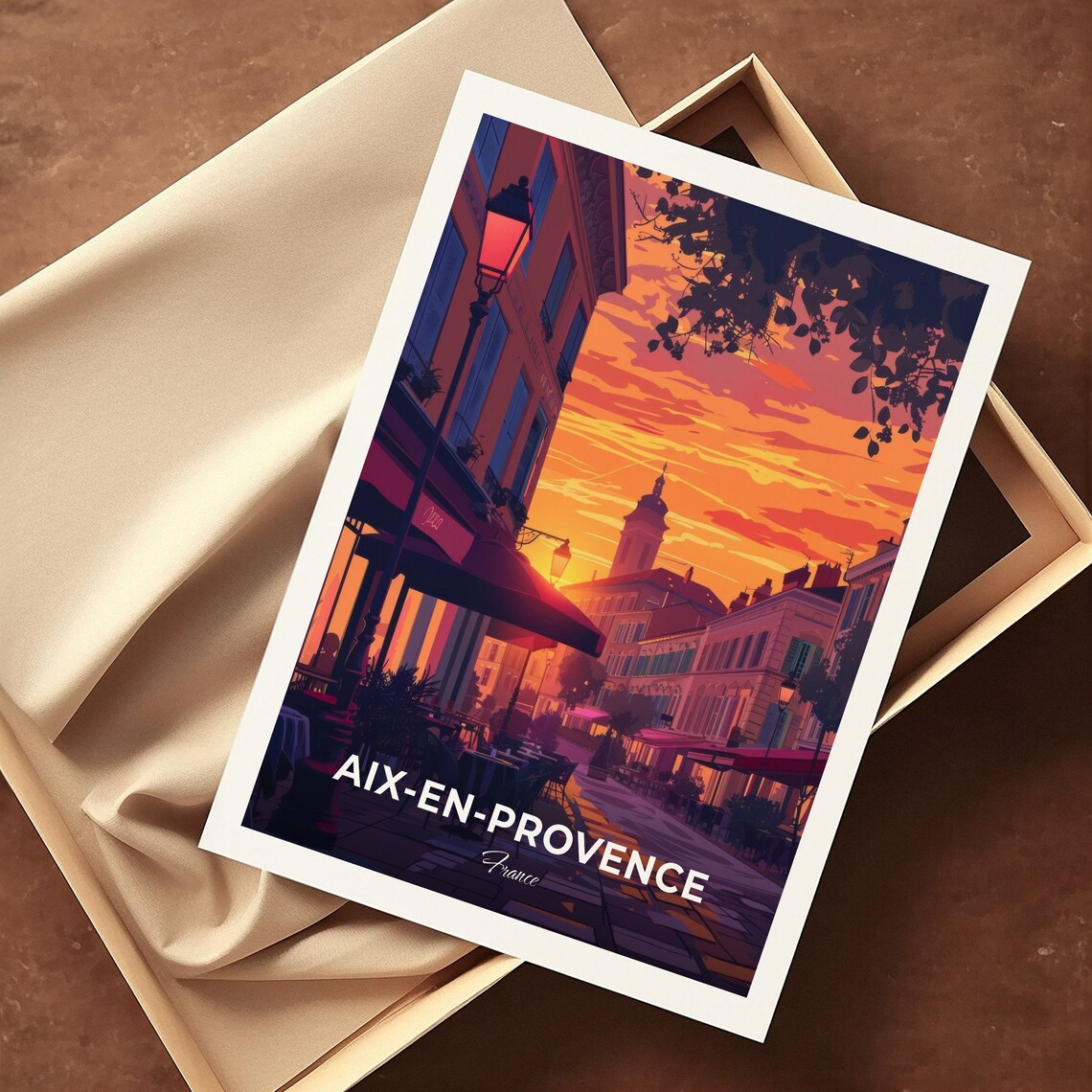 Aix en Provence France Sunset Street Cafe Terrace Travel Poster - Image 3