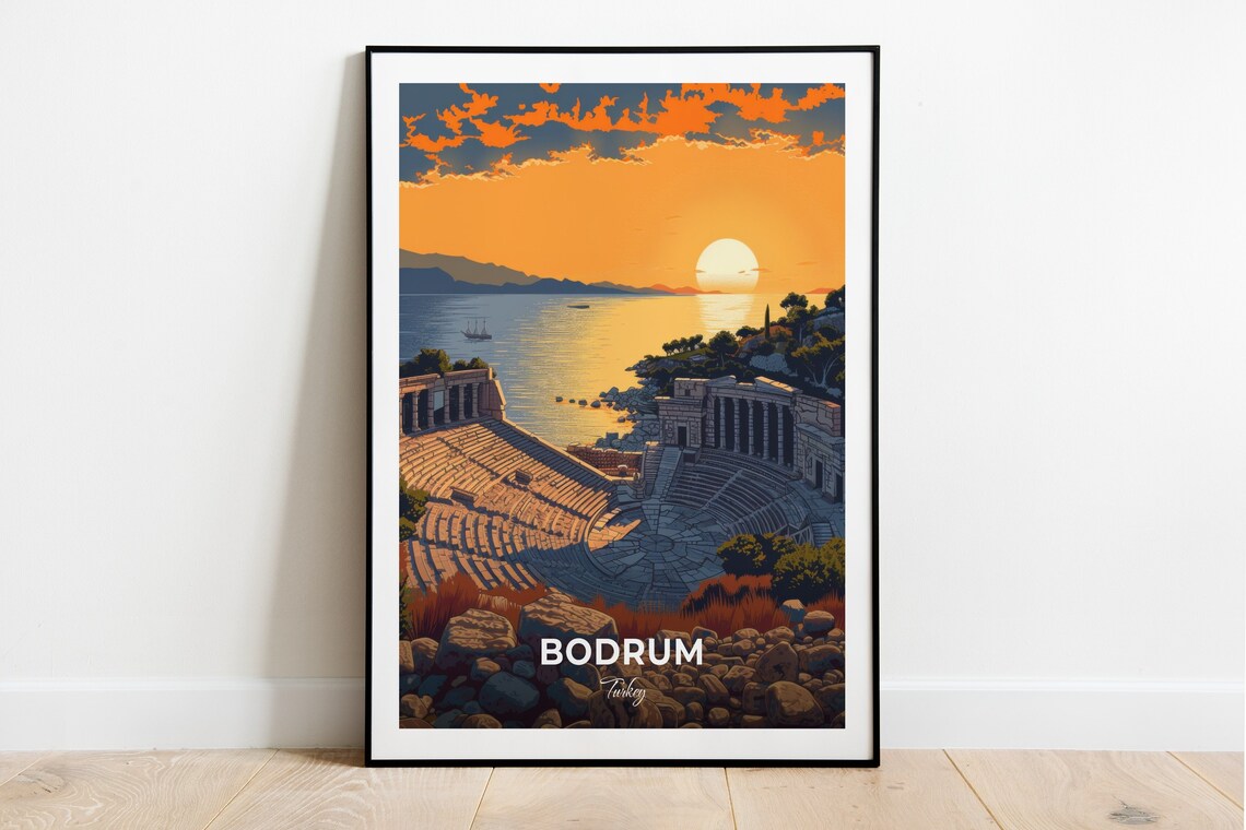 Bodrum Turkey Antique Theater Sunset Over Vast Golden Sea Poster