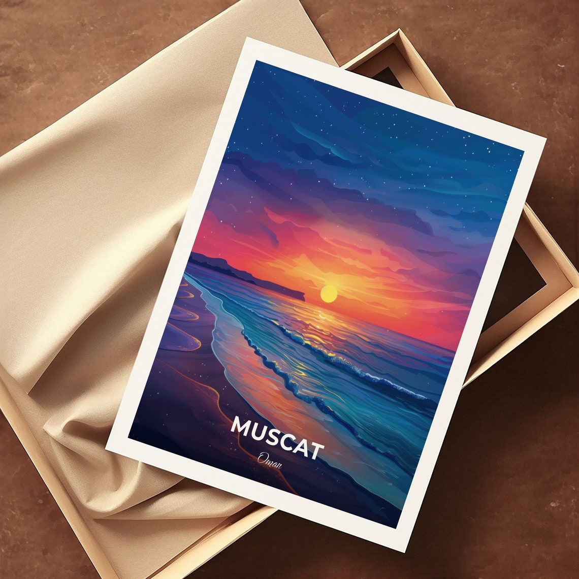 Muscat Oman Qurum Beach Ocean Sunset Waves Night Sky Travel Poster - Image 3