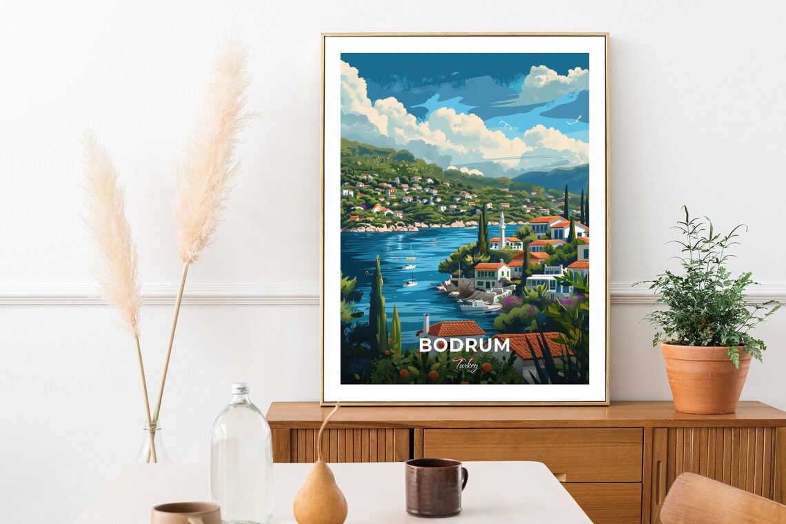Bodrum Turkey Torba Hillside Village White Houses Blue Bay Poster - Image 3