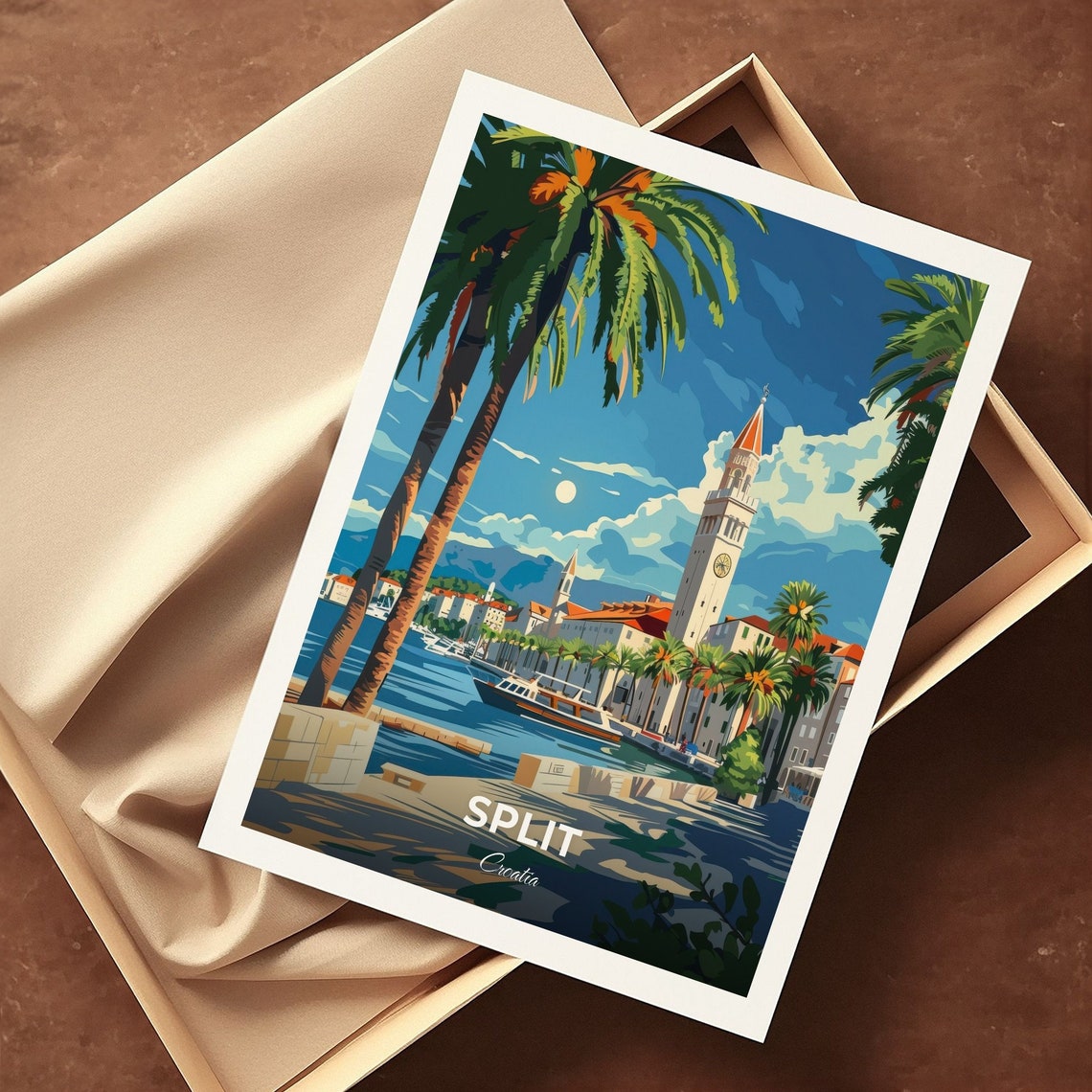 Split Riva Waterfront Promenade Clock Bell Tower Travel Poster - Image 3