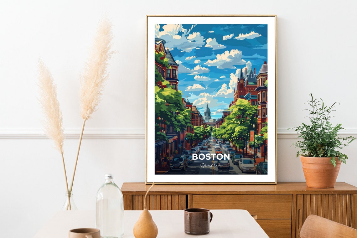 Boston United States Newbury Street Brownstone Cityscape Travel Poster - Image 2