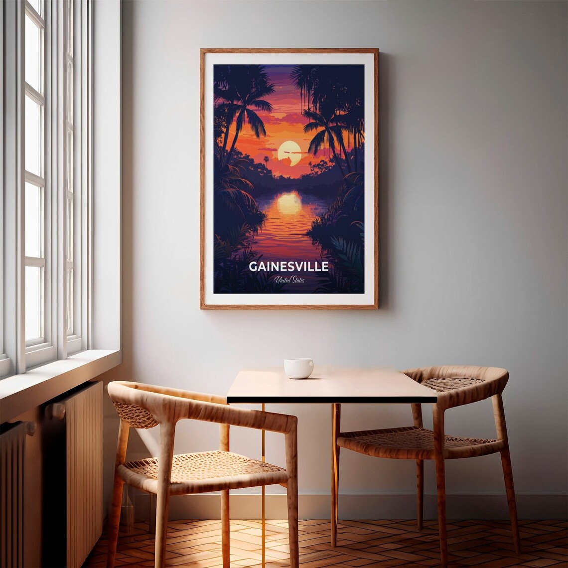 Gainesville Sunset Palms Reflecting on Quiet Lake Travel Poster - Image 2