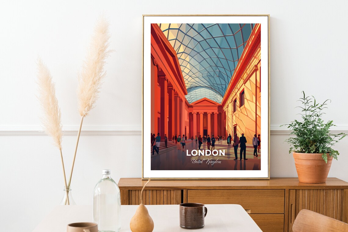 London United Kingdom British Museum Glass Roof Court Travel Poster - Image 2