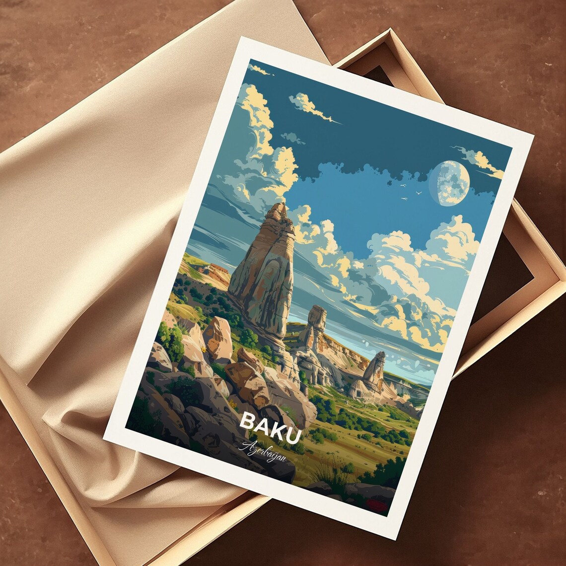 Baku Azerbaijan Gobustan Rock Pillars Moon Desert Landscape Poster - Image 3