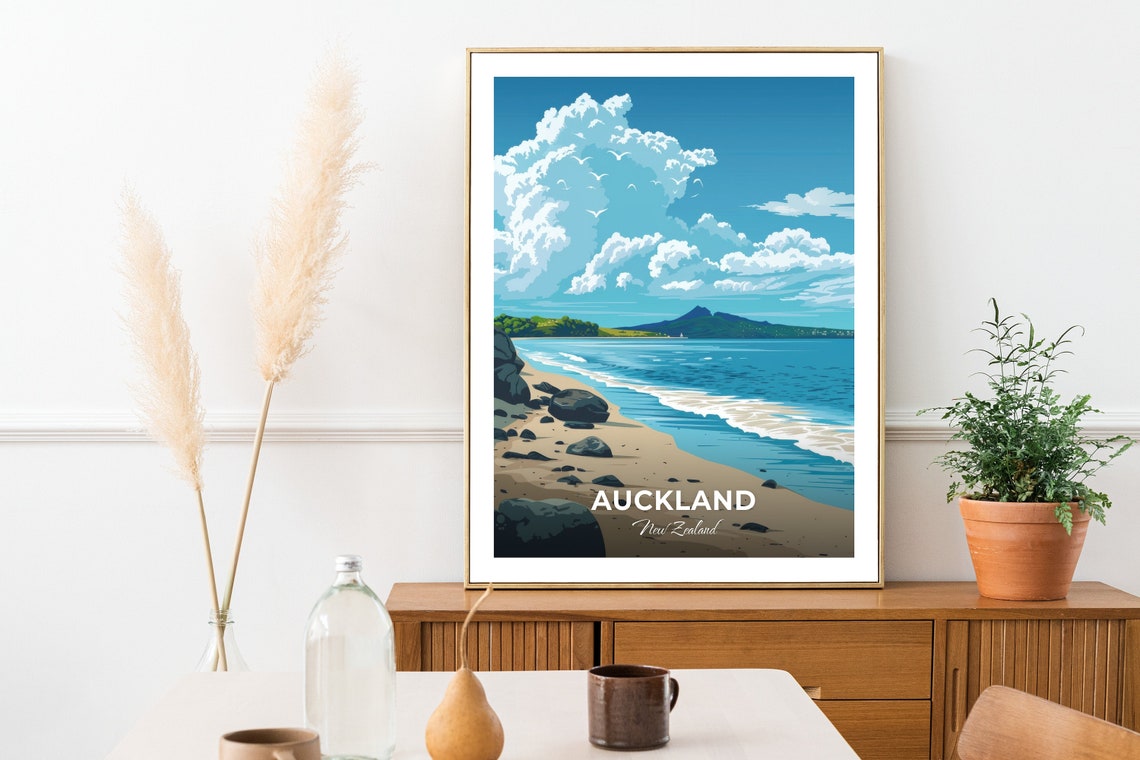 Auckland Rangitoto Island Sandy Beach Coast View Travel Poster - Image 2