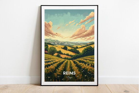 Reims Champagne Vineyard Rolling Hills France Countryside Travel Poster