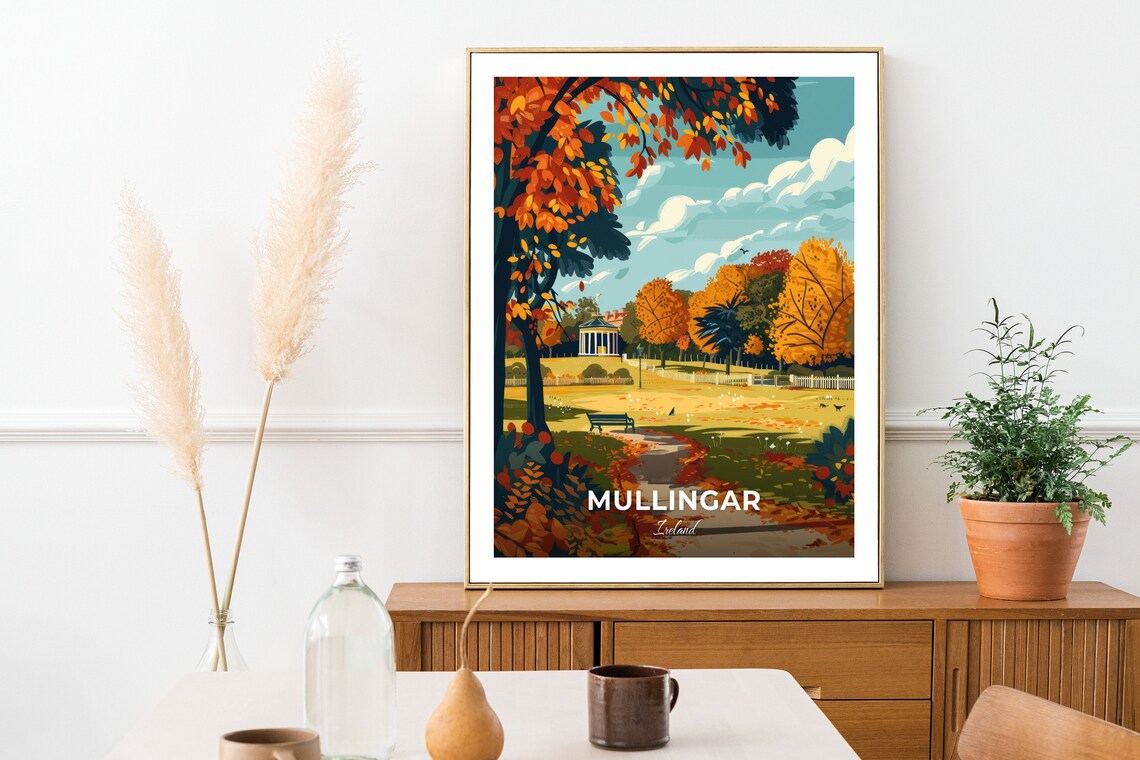 Mullingar Town Park Autumn Bandstand Ireland Vintage Travel Poster - Image 2