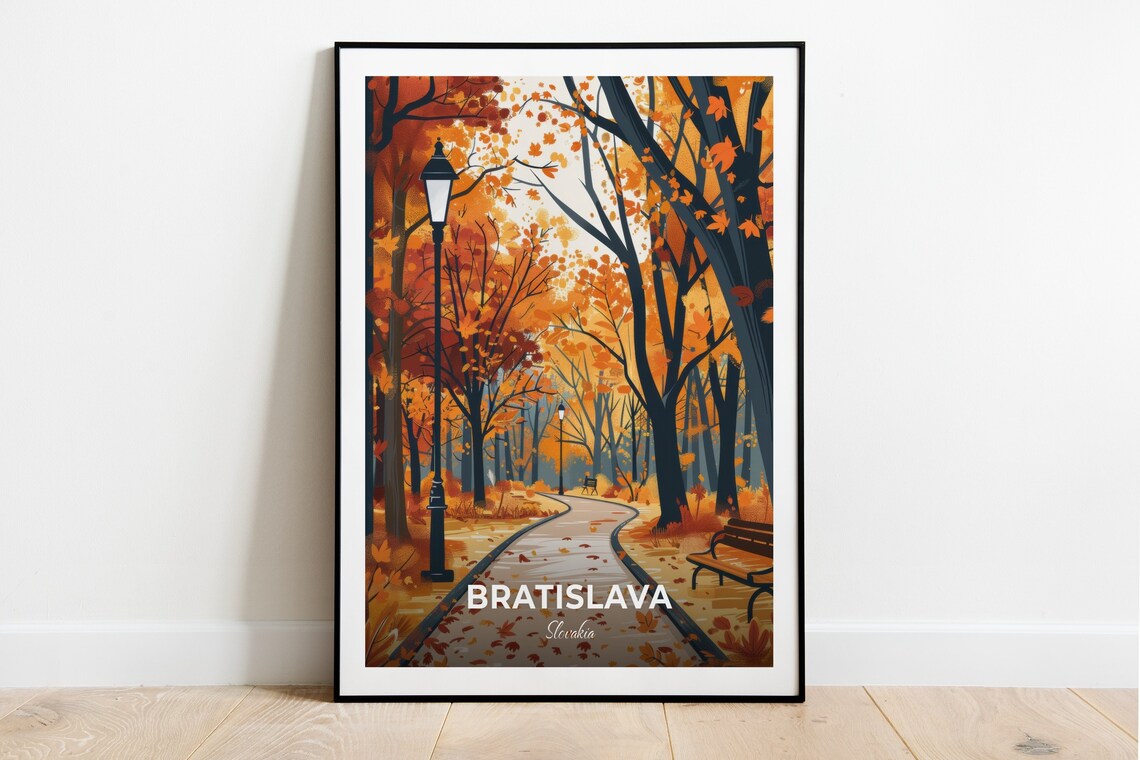 Bratislava Slovakia Golden Autumn Orange Foliage Park Trail Travel Poster