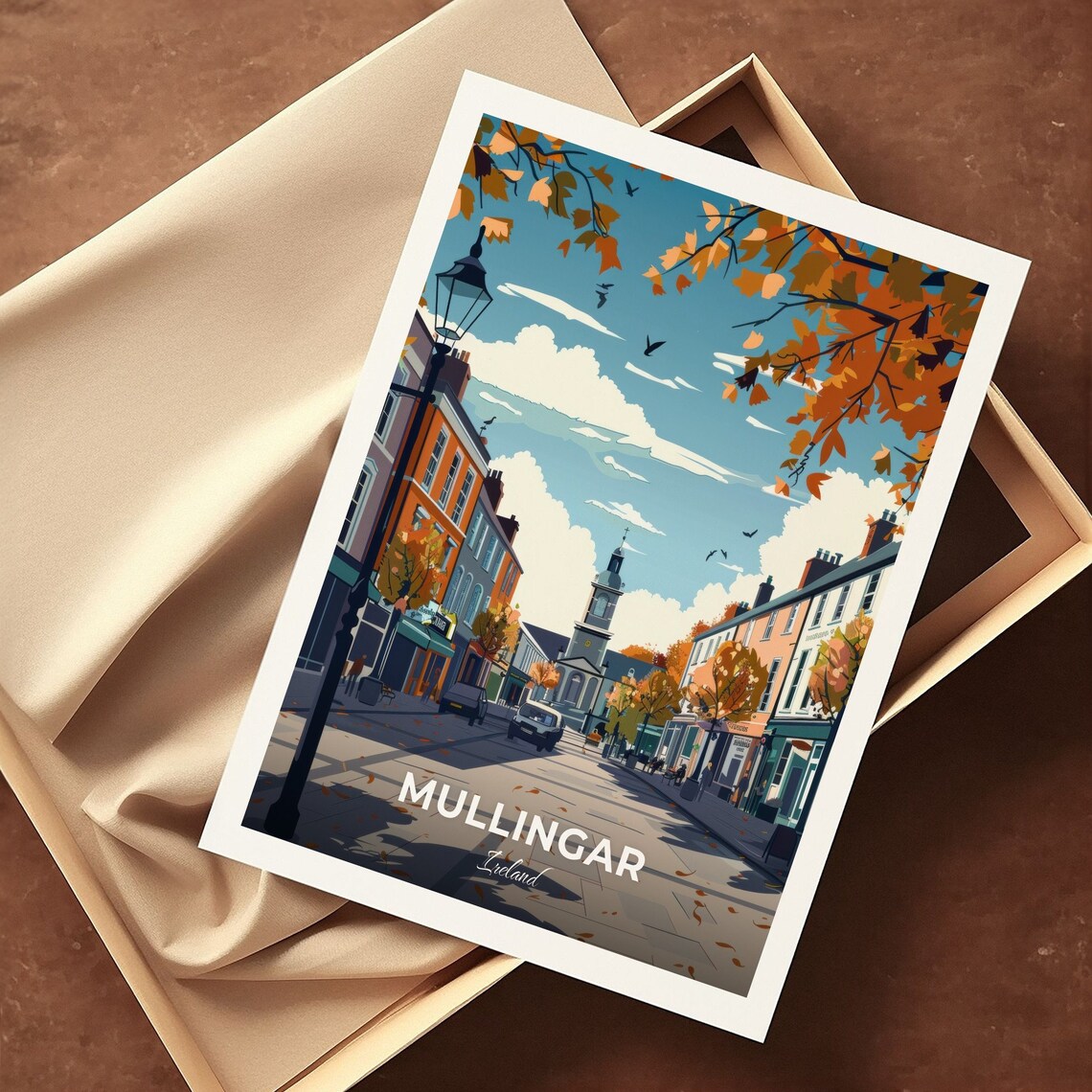 Mullingar Ireland Market Square Autumn Street Clock Tower Travel Poster - Image 3